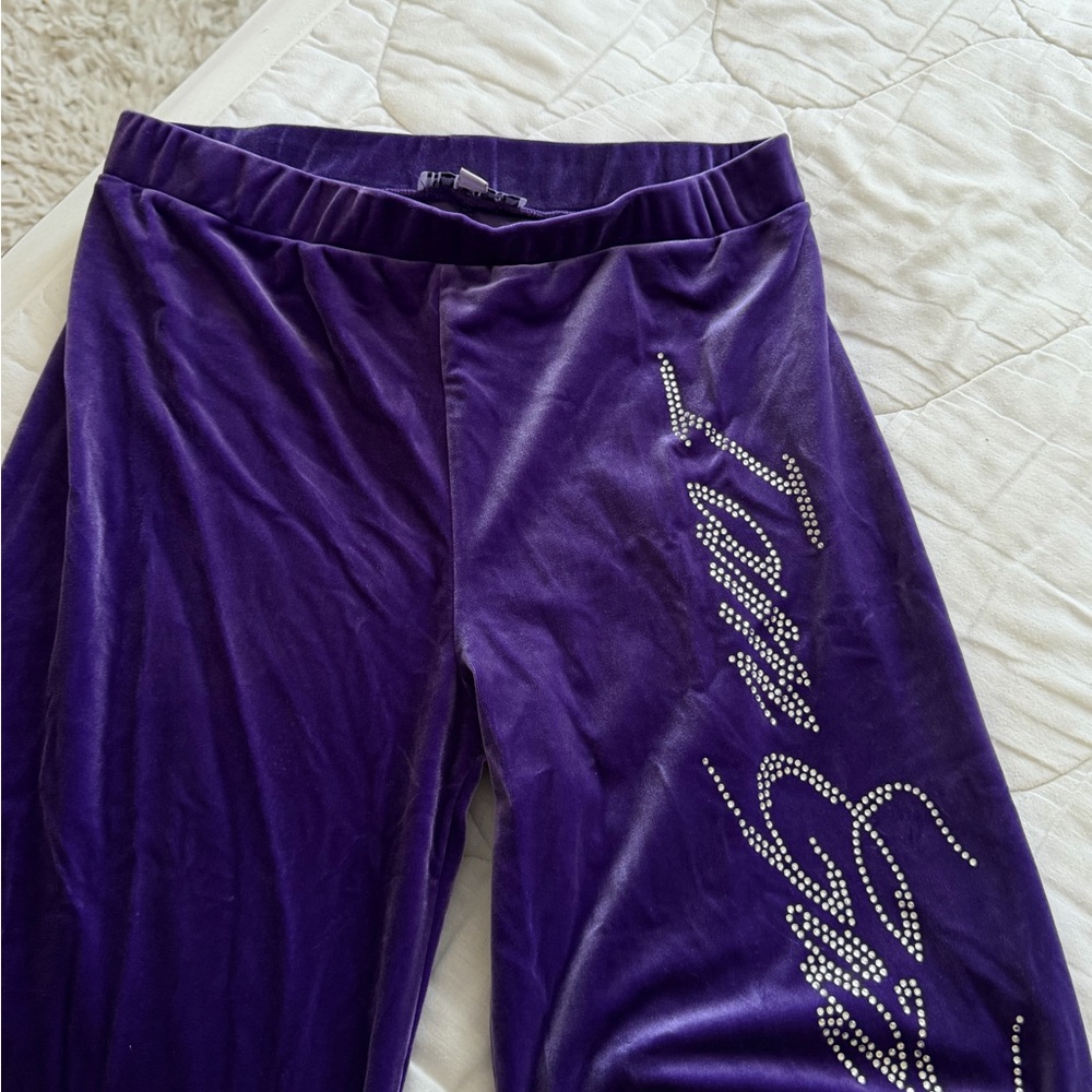 Purple Velour Iamgia pants with Rhinestone Detail